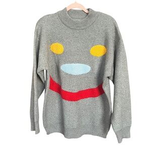 Xubawawa Family Look Grey Oversized Relaxed Fit Happy Face Smile Sweater Size XL